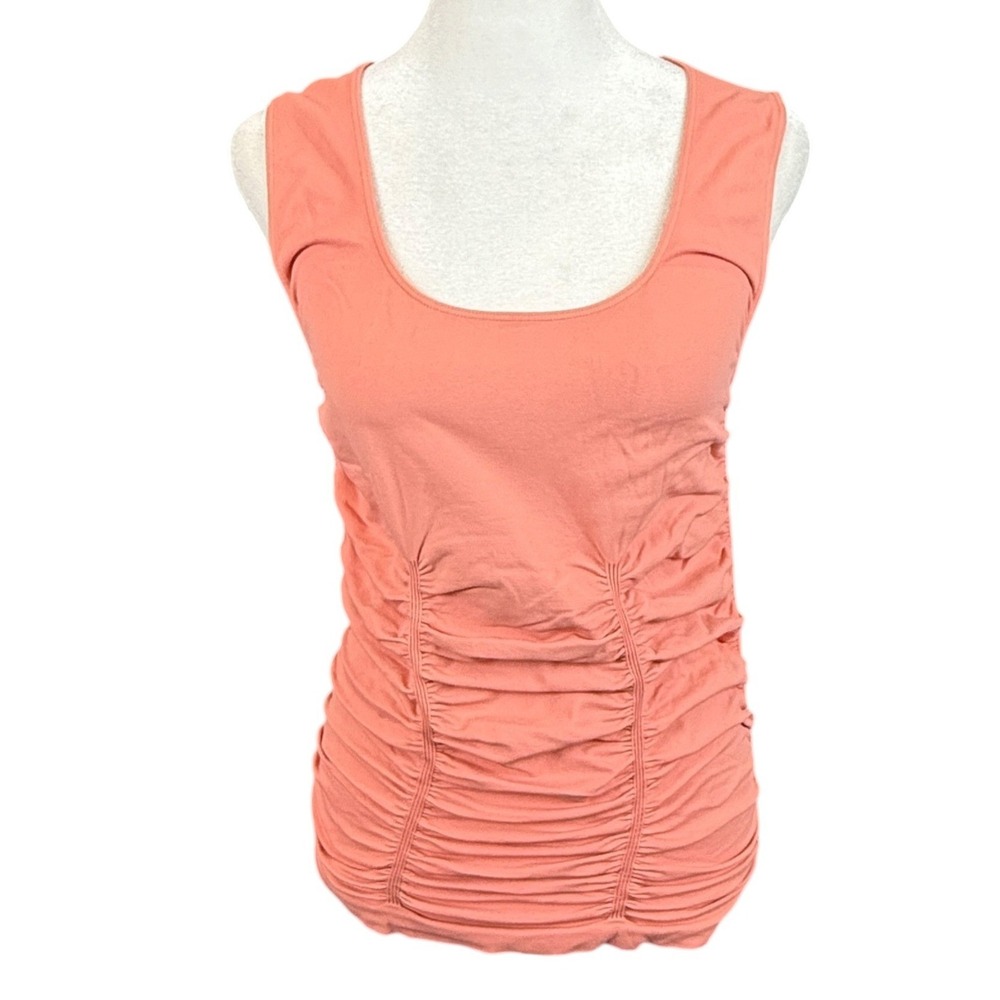 Last Tango Ruched Tank Top Women M/L Coral Peach Scoop Neck Sleeveless USA